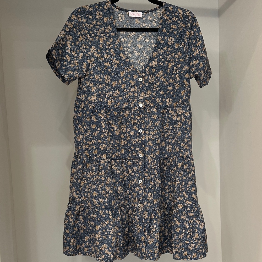 Pink Lily Navy Blue Floral Button-Front Mini Dress